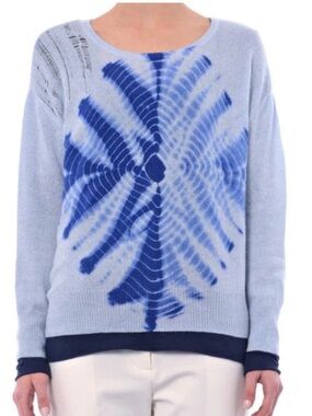 Raquel Allegra Blue Tie-Dye Cashmere Blend Distressed Sweater Size 2 Medium